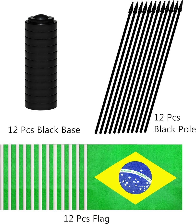 BCLin 12 Pack Brazil Desk Flags Set, Brazilian Small Mini Table Office Flags with 12" Solid Black Pole, 8.2 x 5.5 Inches, Home and Office Decoration, Festival Celebrations - Image 3